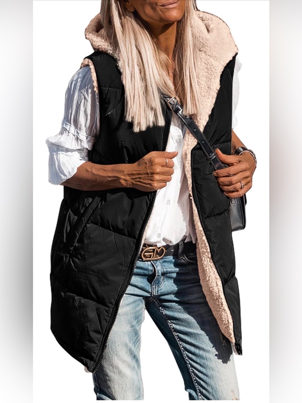 🆕Reversible Long Vests Sleeveless Fleece Jacket Zip Up with Pockets